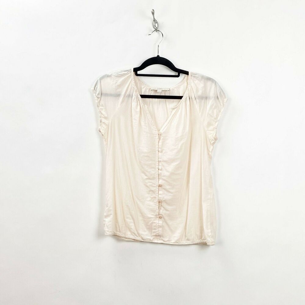 LOFT Small Womens Light Pink Sheer Button Front Top